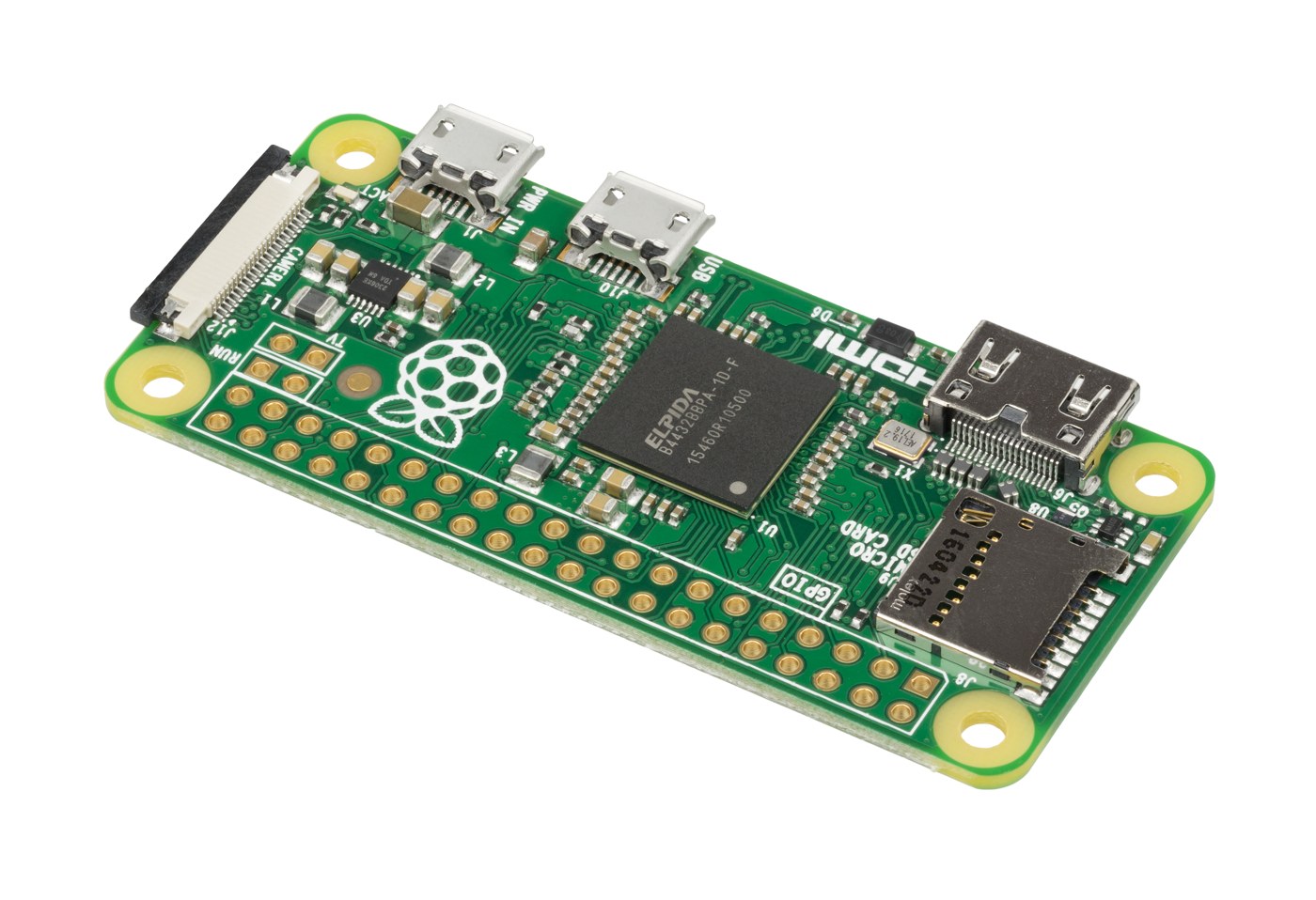 Raspberry Pi Zero photographed at an angle, illustrating compact embedded board construction