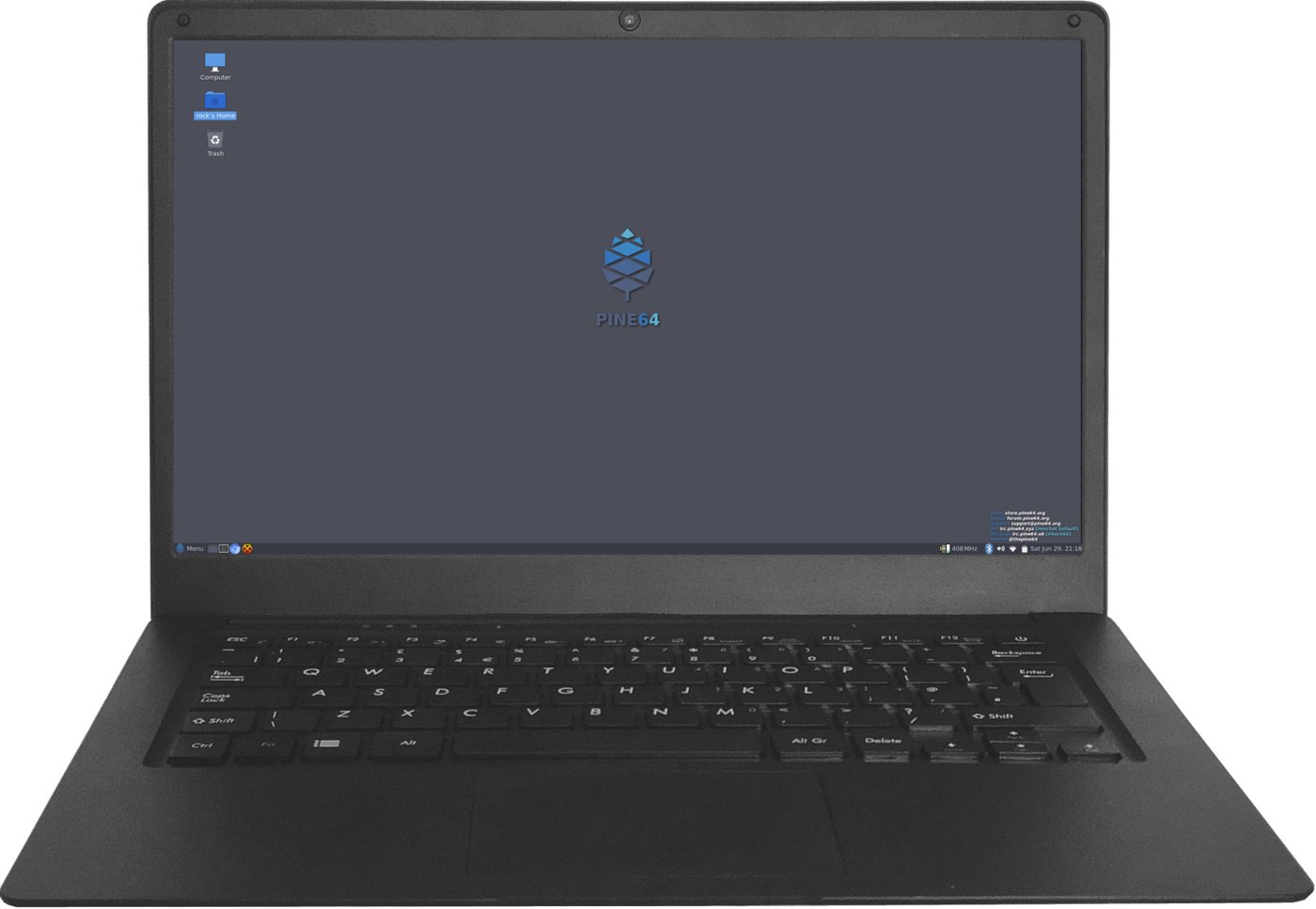 Pinebook Pro laptop with an RK3399 processor, illustrating a Rockchip software development platform